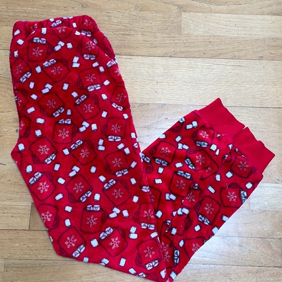Secret Treasures Hitter Than Cocoa Beige Red Fleece PJ Pajama Set S 4 - Picture 3 of 5